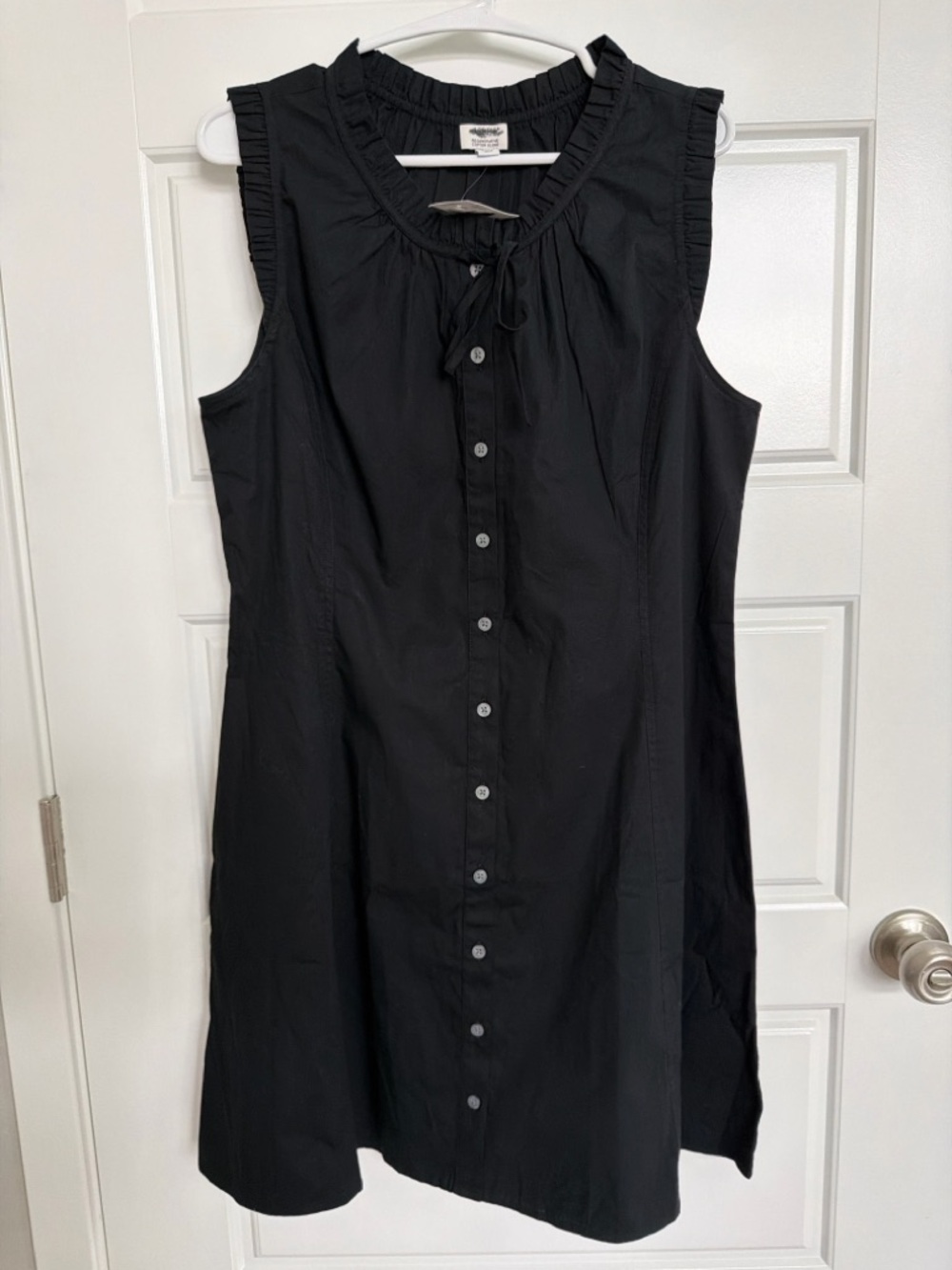 J.Crew Factory Black Sleeveless Button Front Dress Size 12 BK0001 Ruffle Neck